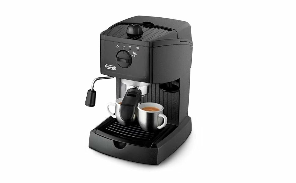 DeLonghi Pump Coffee Machine, Black, 1100W, 15 Bar, 1L Water Tank - DLEC146.B