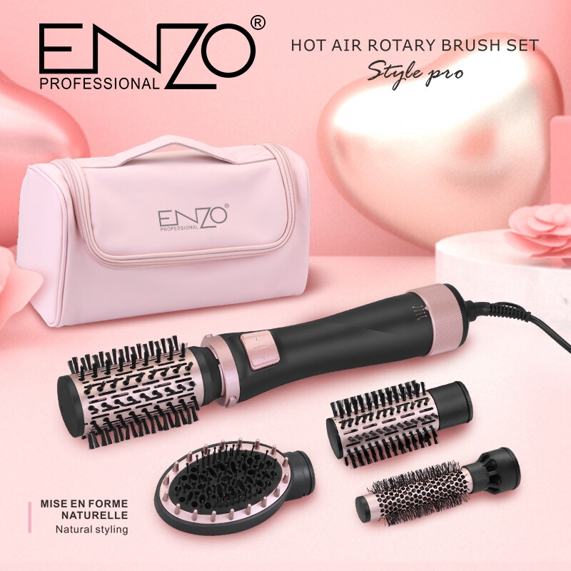ENZO EN-756 – Brosse coiffante 4-en-1 avec ions négatifs, lisseur, peigne, sèche-cheveux à air chaud image