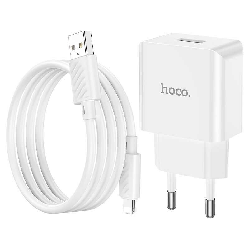Chargeur mural à port unique pour loisirs Hoco C106A, ensemble EU, câble USB LTN