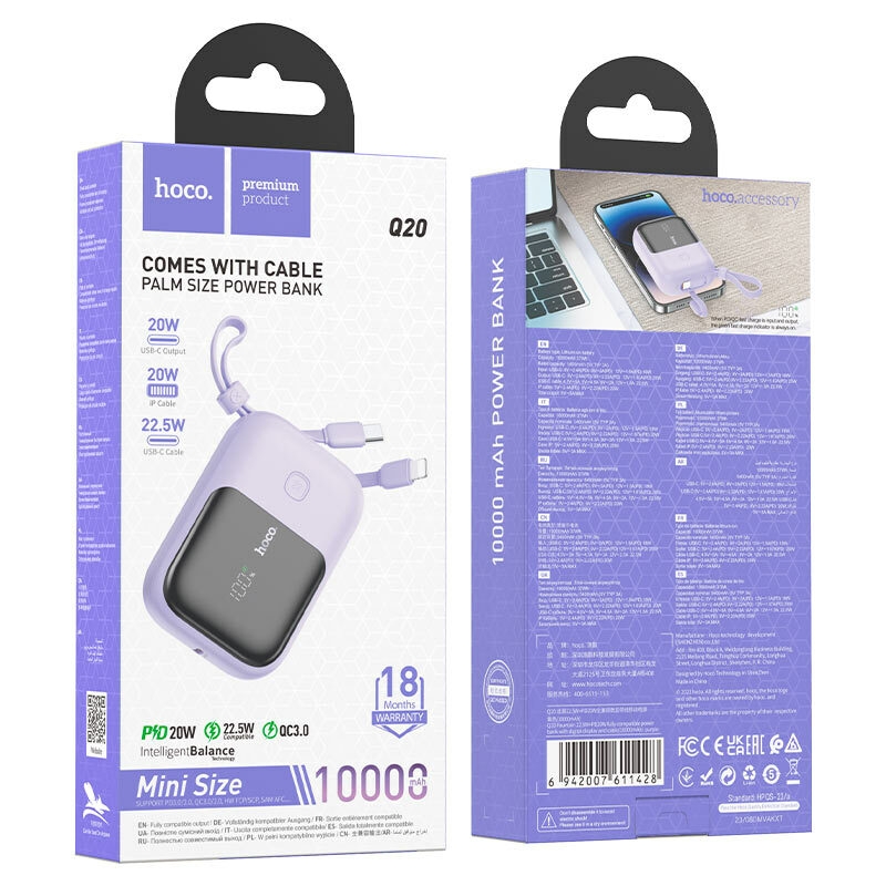 Banque d'alimentation entièrement compatible with the fontaine hoco q20 10000 mah emballage violet