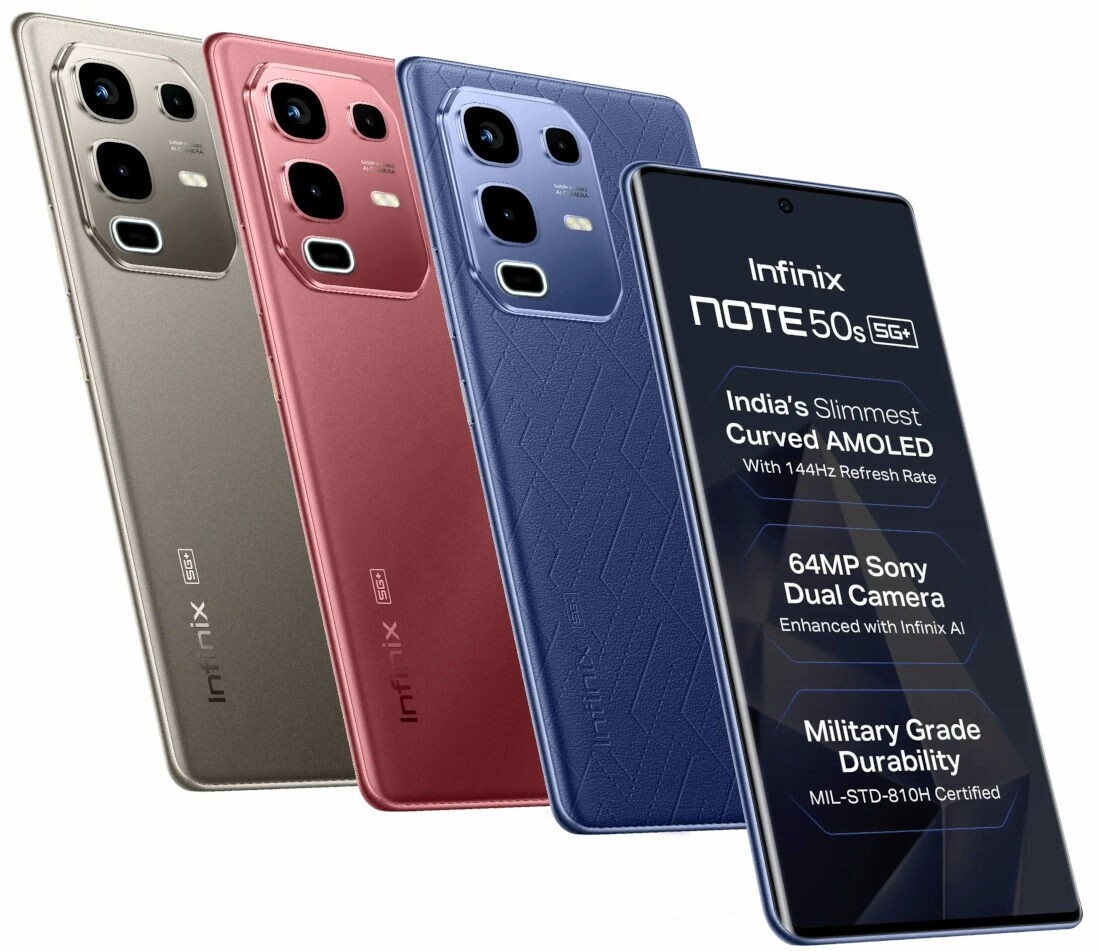 Infinix Note 50s 5G+ launched in India at ₹15,999 featuring  fragrance-embedded design, 144Hz curved AMOLED, Dimensity 7300 Ultimate,  5500mAh battery, Active Halo Lighting, military-grade durability, and more