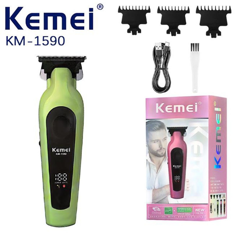 KEMEI KM-1590 Tondeuse électrique multifonctionnelle – Sans fil, écran LCD, batterie rechargeable image