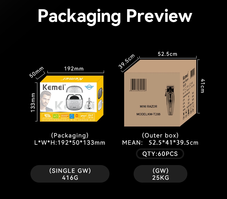 KEMEI km-t288 Pocket Size Waterproof Razor Mini Electric Shaver Cordless Beard Razor Replacement Shaver Manual Nose Hair Device factory