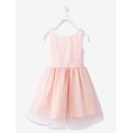 Robe de cérémonie fille en satin et tulle - rose poudré