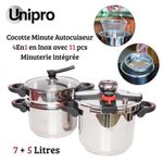 product_image_name-Unipro-Cocotte Minute Autocuiseur 7 + 5 Litres 11 Pièces En Inox - Avec Minuterie - Compatible Tous Feux avec Ouverture Facile - UP-CM5+7G-1