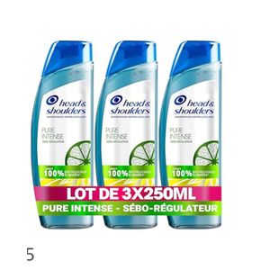 Head & Shoulders Lot de 3 shampooing antipelliculaire Pure Intense Sébo-Régulateur.