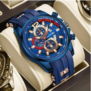 Montre pour homme - bracelet en gel de silicone - water résiste - bleu 