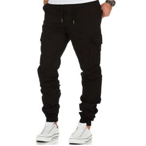 Pantalon Chinos Homme Cargo Elastiqué Avec Poches Laterales Coupe Slim -  Noir - Prix en Algérie