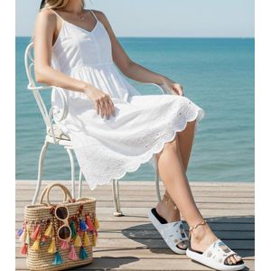 Trend Pantoufle Slide Femme Ortho-light EVA Semelle Sport Style Bear CUP Super confortable tendance Claquette d'hiver ou été Antidérapantes - Blanc/Noir