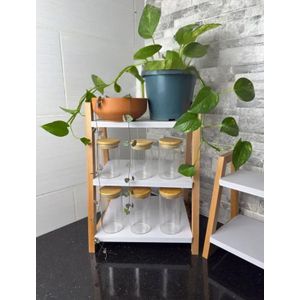 رف من خشب الزان وفوركس بثلاث مستويات - أناقة وفعالية