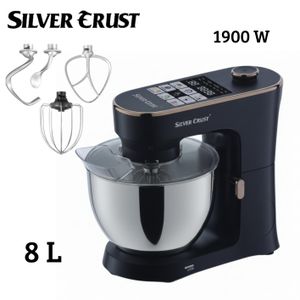 SILVER CRUST روبوت عجانة الحلوى بخطاف مزدوج 1900 واط 8 لتر شاشة رقمية و3 برامج أوتوماتيكية مع وعاء من الستانلس ستيل - 1551T