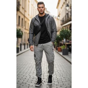 Fashion Collections بنطلون كارغو رجالي مطاطي مع جيوب جانبية، مريح للغاية TREND 2026 بنطال جوجر Prestige بطراز الشارع - رمادي