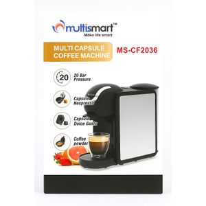 Multismart ماكينة قهوة متعددة الكبسولات MS-CF2036 – 20 بار – متوافقة مع نيسبريسو، دولتشي غوستو و القهوة المطحونة – 1450 واط – أسود