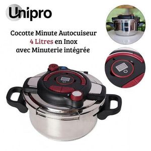 Unipro Cocotte Minute طنجرة ضغط ستانلس ستيل 4 لترات مع مؤقت - متوافق مع جميع أنواع النيران بفتح سهل - UP-CM4G