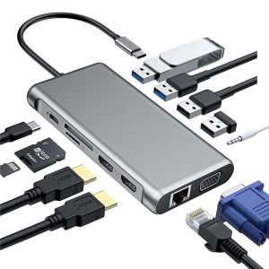 Concentrateur USB-C 11 en 1 - 4x USB 3.0, Audio, VGA, HDMI, LAN