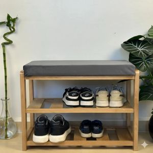 Porte-chaussures 60cm en bois de hêtre avec assise en tissu anti-tache Gris Foncé