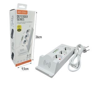 Multiprise avec 3 prises, 5 ports USB et charge sans fil
