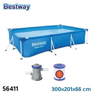 Bestway Piscine rectangulaire Metal Frame 300×201×66 cm,à trois couches -pompe à filtre 220-240V