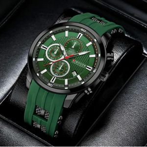 Montre pour homme - bracelet en gel de silicone - verte