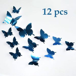 Pack 24 Stickers Muraux 3D Papillons 2X12 Effet Miroir