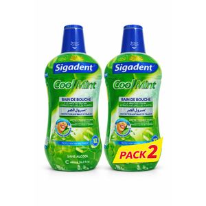 Sigadent Cool Mint Bain de Bouche Sans Alcool 480ml – Pack de 2 - Fraîcheur 12H & Protection Antibactérienne