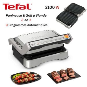 Tefal Panineuse Grill À Viande Électrique 2En1 2100W - intelligent Avec 9 Programmes et Système De Cuisson Automatique - ouverture 180° En Métal - OptiGrill GC772D10