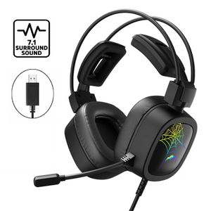 سماعة ألعاب eSports USB 7.1 بصوت محيطي افتراضي RGB مع ميكروفون مرن مانع للضوضاء TZ-2206