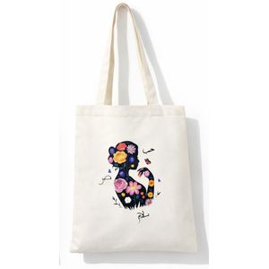 Tote Bag Femme – Motif Floral & Calligraphie Arabe
