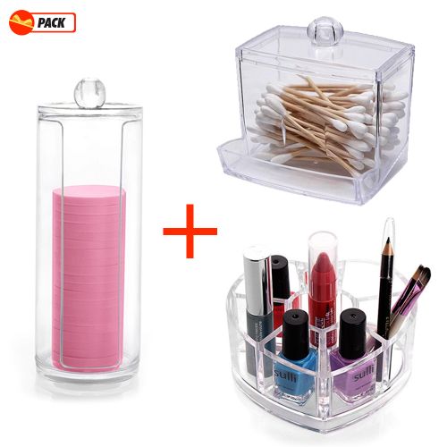 Pack Organisateur Maquillage Porte Coton Tige + Disque + Porte Pinceaux ect  - Prix en Algérie