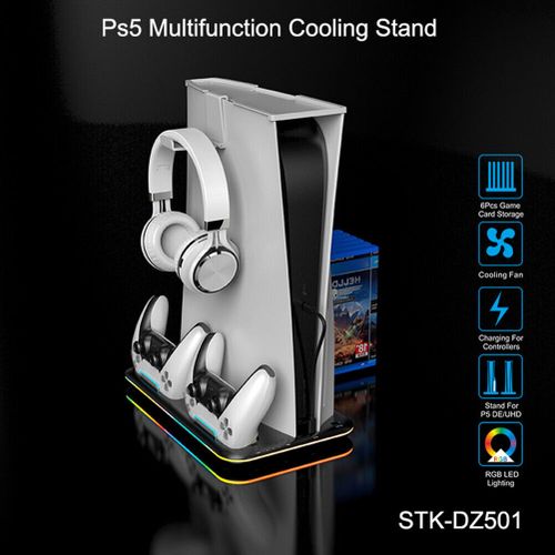Support Playstation 5 avec ventilateur et support casque pour console PS5, Chargeur