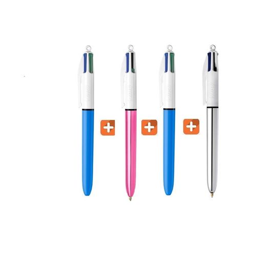 Stylo bille Bic 4 couleurs - pointe fine rétractable - noir / bleu / vert /  rouge pas cher