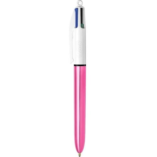 BIC Lot de 3 stylos bille 4 couleurs rétractables pointe moyenne Shine 1  argent/1 rose/1 bleu pas cher 