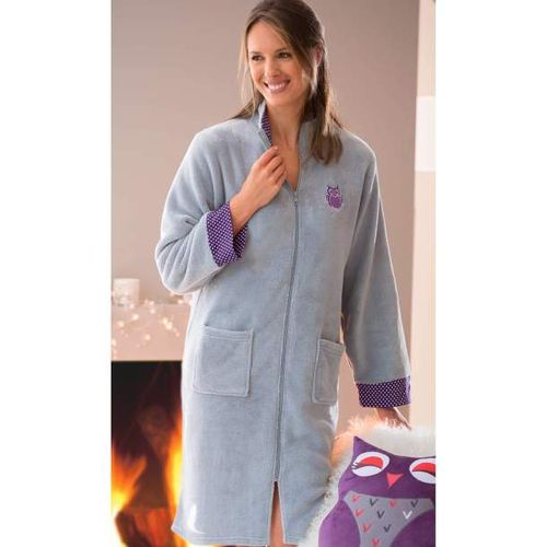 Robe De Chambre Polaire Femme F.S Chouette Douceur - Gris - Prix en