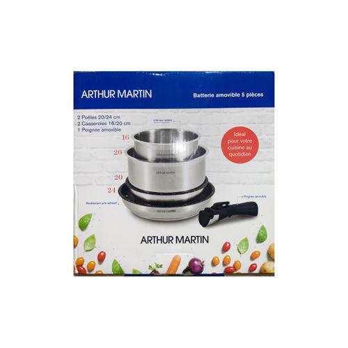 Batterie de cuisine ARTHUR MARTIN 5 pièces inox avec poigne amovible  AMBI5CR - Prix en Algérie