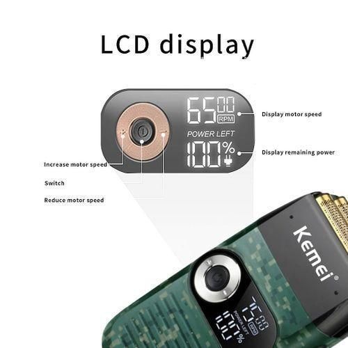 product_image_name-Kemei- Rasoir Electrique Rechargeable - 2 Lames / 3 Vitesses - Lcd - Km 2027 - Vert-3