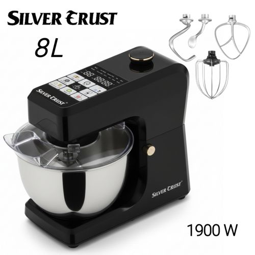 product_image_name-SILVER CRUST-روبوت عجان حلويات بخطاف مزدوج 1900 واط 8 لتر مع شاشة رقمية و3 برامج تلقائية مع وعاء من الفولاذ المقاوم للصدأ - SM1511T-1