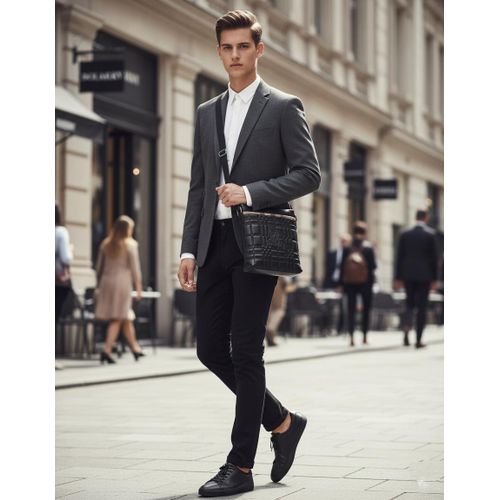 product_image_name-Bolo-Sacoche Bandoulière Multifonctionnelle En Cuir Véritable Tendance de la Rue Pochette réglable Ajustable avec 04 Compartiment Zippée Parfait pour toutes les occasions - Noir-2