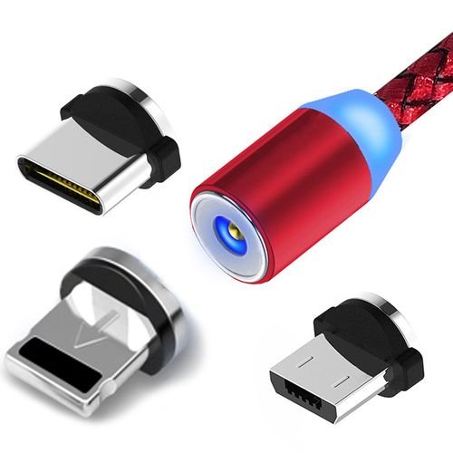 Câble de Chargeur Magnétique, 1m 3 en 1- Micro USB, Type C,IP Adaptateur