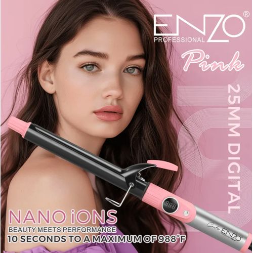 product_image_name-ENZO PROFESSIONAL-outils de coiffure professionnels en céramique rotatif rose bigoudi négatif ionique 25MM fer à friser pivotant En-9123 Rouge-4