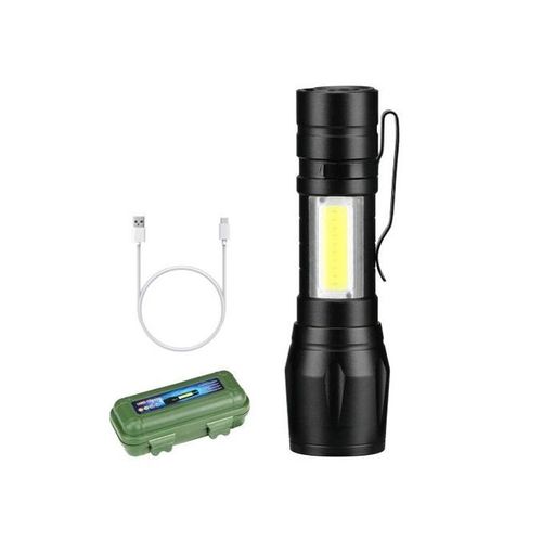 Mini Lampe Torche Rechargeable Et Résiste A L'Eau Xpe + Cob-Noir