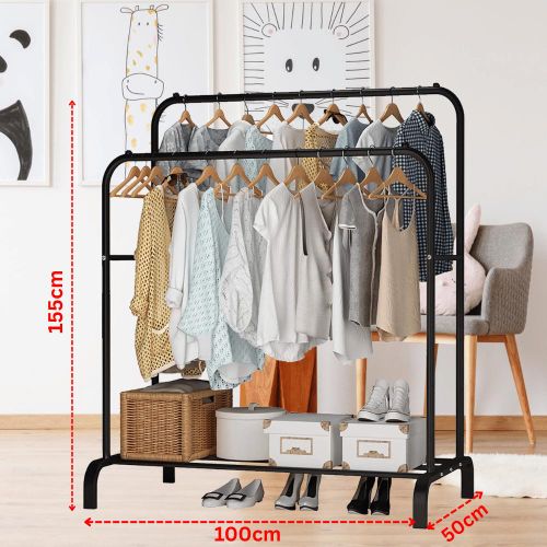 product_image_name-Générique-Penderie Double Barre En Métal Avec Etagère Pour Chausures - 50x100x155 Cm - Noir-2