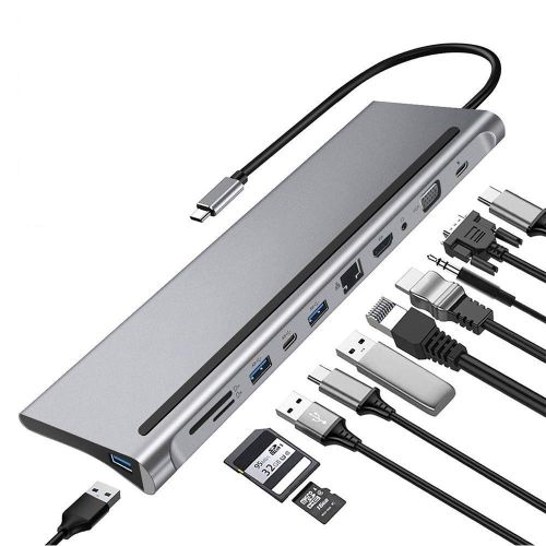 Hub Multiport 11 In 1 - Type-C To Hdmi 4K/Rj45/Vga/Audio/Pd/Usb 3.0/Carte  Tf/Sd - Prix en Algérie