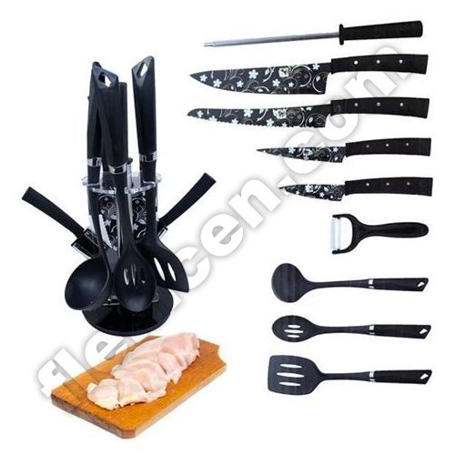 Couteaux de cuisine 8 pcs noir avec support