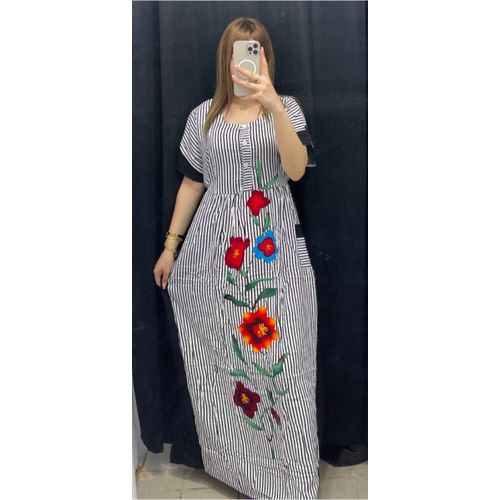 product_image_name-Générique-Robe Pour Femme - Motif a Fleur Cotton 100% - Noir-4