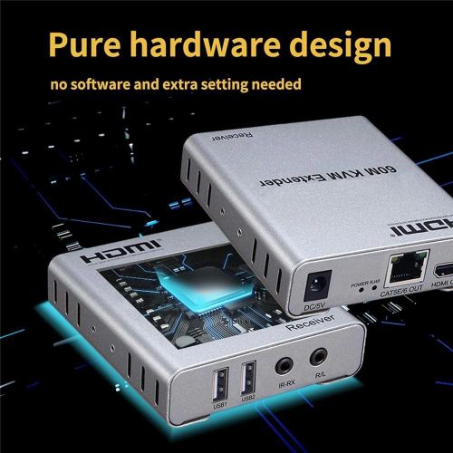 product_image_name-Générique-Extenseur HDMI KVM USB Souris & Clavier avec Audio à 60m par Câble Réseau RJ45, RX + TX 1080P, Contrôle IR -6