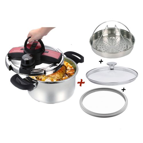 Cocotte Minute 6L + Cuite a vapeur + Joint inox 18/10 Robuste