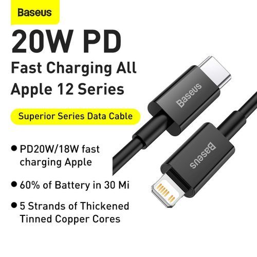 Baseus cable iphone type-c 20w pd charge 150cm 2pcs blanc - youshop dz