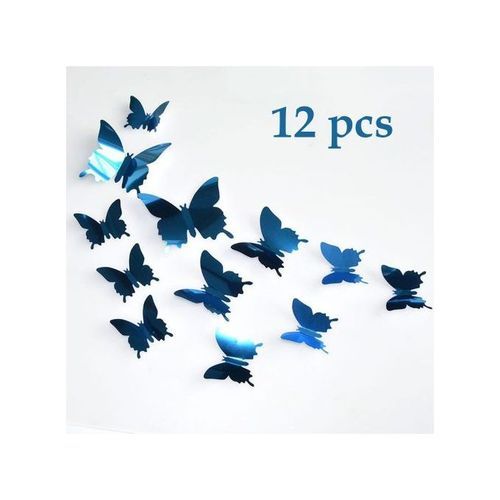 Stickers Muraux Autocollant 3D forme Papillons Effet Miroir -12 pcs BLEU -  Prix en Algérie