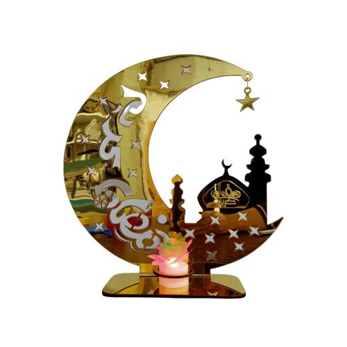 Eid Ramadan Mubarak Décorations LED Lumières Ornements Sculpture Bois À La