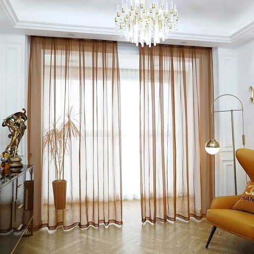 2 Panneau De Rideau Pure Couleur Tulle Faux Lin -145 X 280 - Marron ...
